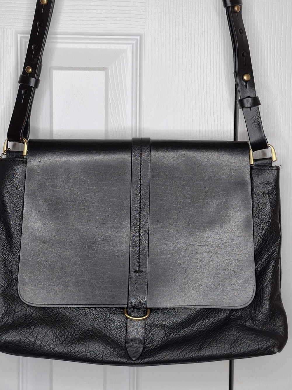 Kelsi Dagger Black Leather Shoulder Bag with Gold Hardware